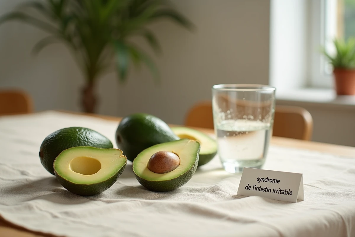 Avocats et verre d'eau sur une table, conseils nutritionnels pour soulager l'intestin irritable