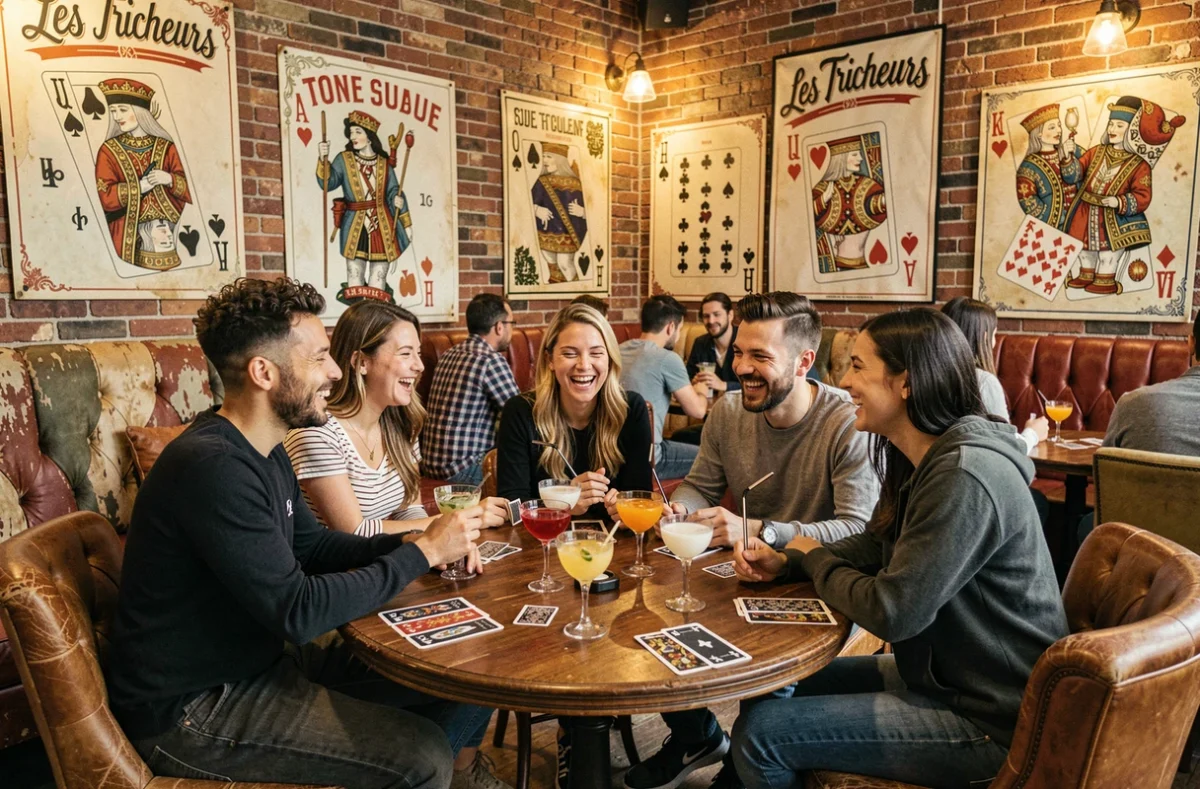 Groupe d'amis profitant d'une soirée animée au bar Les Tricheurs à Toulouse