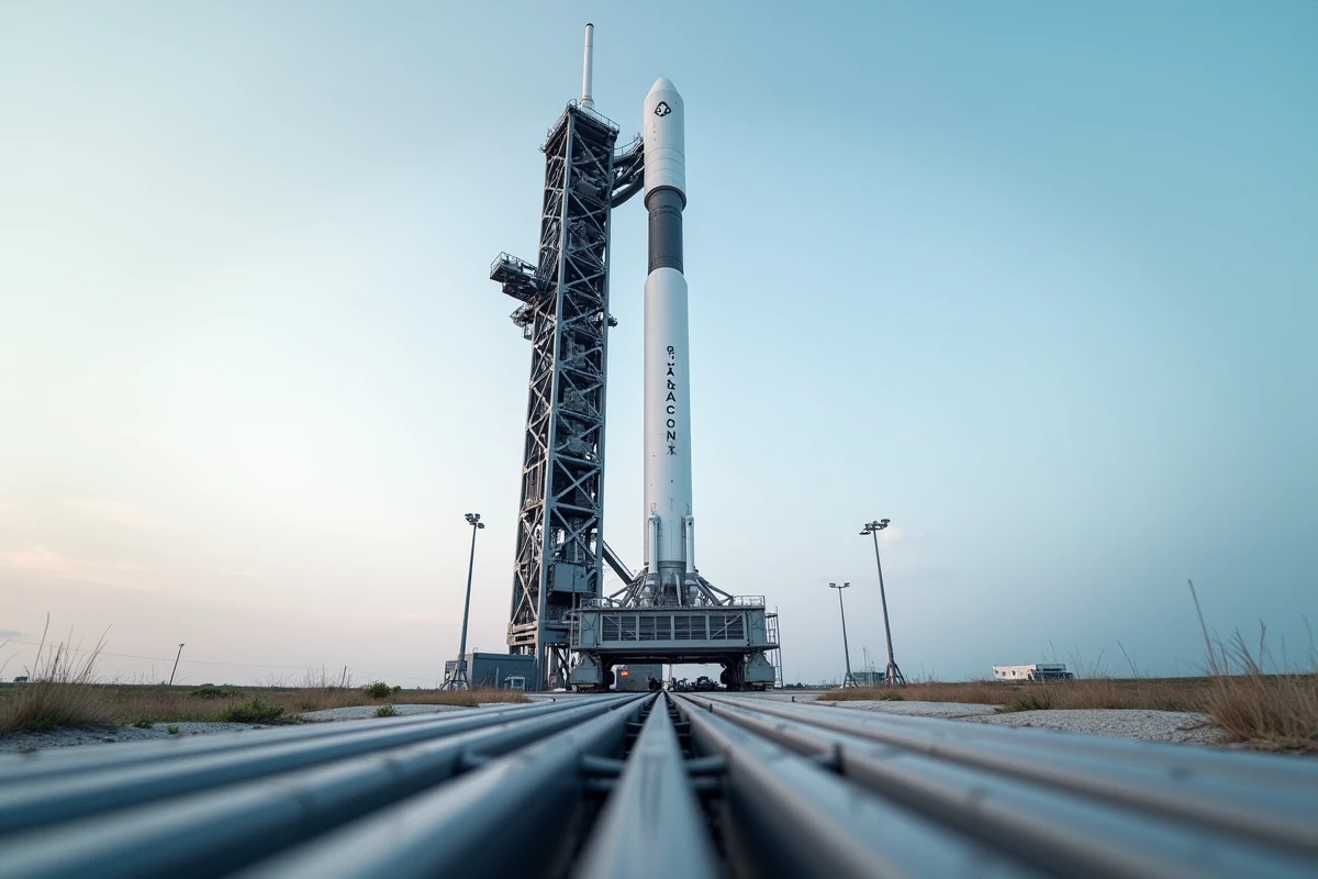 Fusée Falcon 9 de SpaceX sur la rampe de lancement à Cap Canaveral