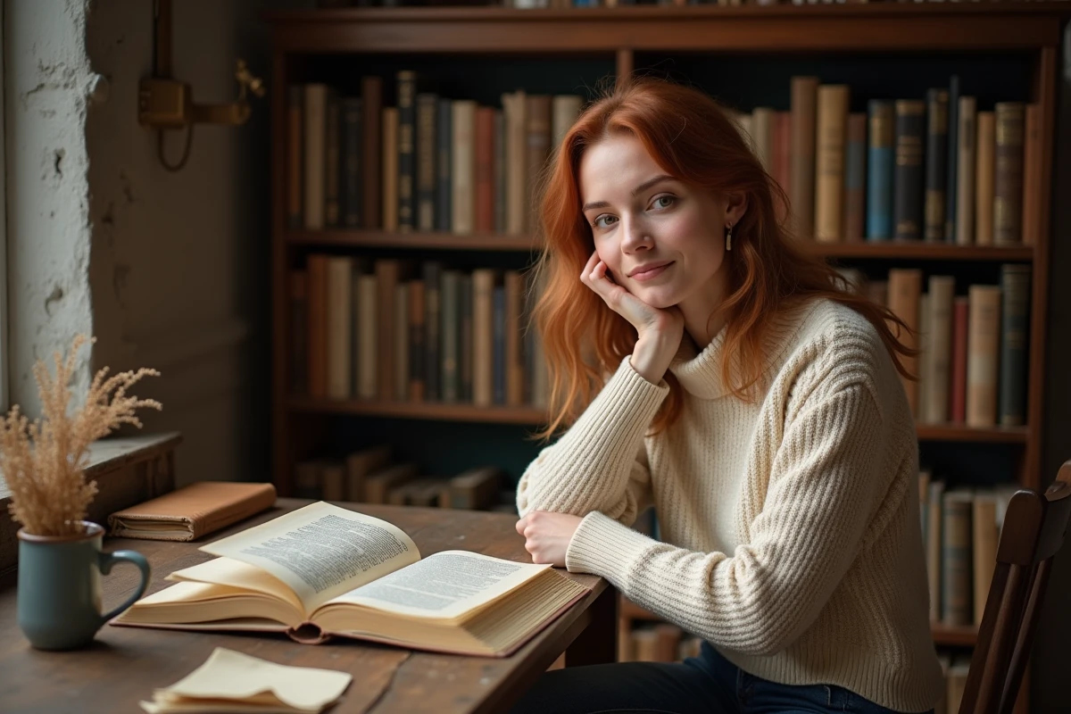 Jeune femme lisant dans une bibliothèque, symbolisant la quête des différents niveaux de conscience humaine