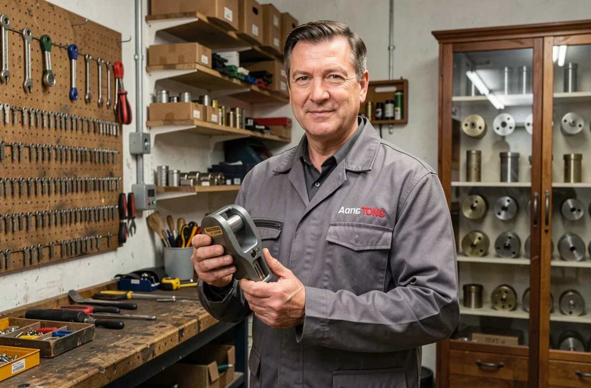 Serrurier professionnel de la Société Générale de Serrurerie dans son atelier avec matériel de reproduction de clés